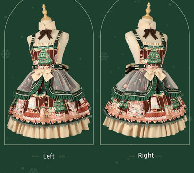 YingLuoFu~Christmas Tale~Christmas Sweet Lolita Salopette Daily Lolita Dress S Salopette+bownot+side clip+fake collar 