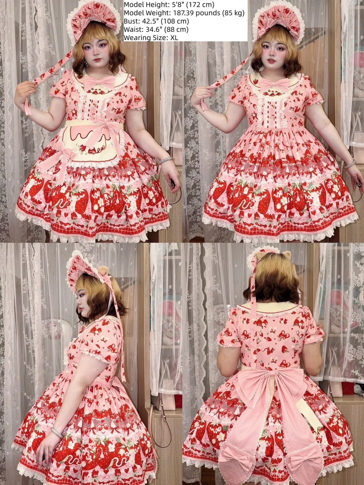 Berry Sweet Dream - Plus Size Sweet Lolita JSK and OP Dress, Strawberry Print 45378:851050