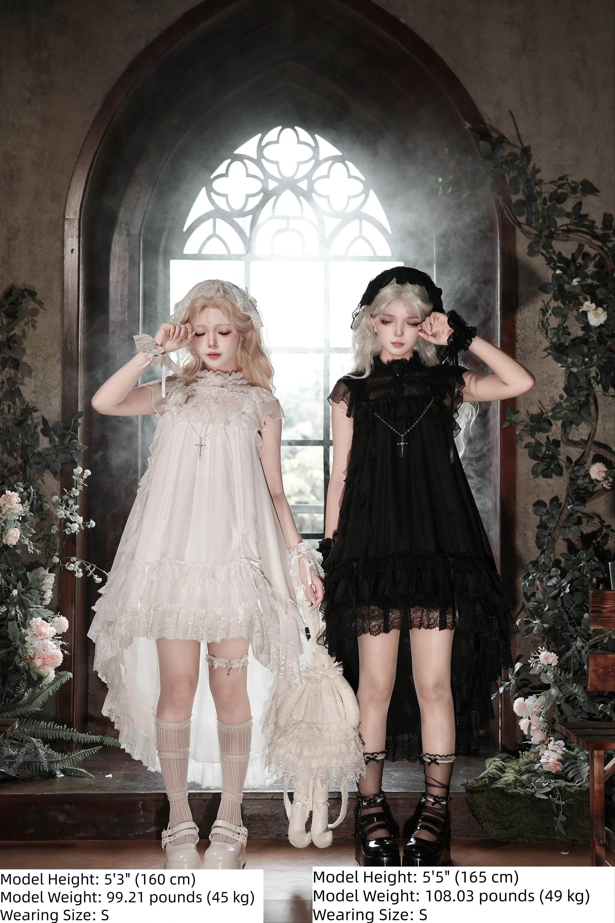 Ghost Jellyfish - Chiffon Gothic Lolita OP, Drawstring Liftable High-low Hem 45549:853756