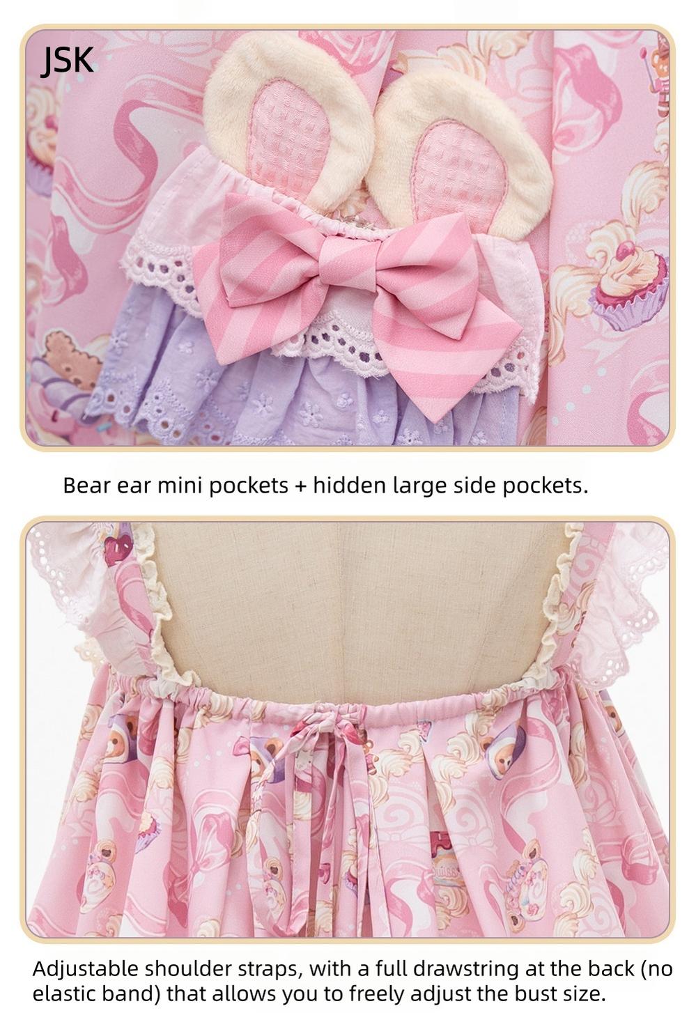 Bear Cake - Sweet Lolita JSK & OP Dress, Bear & Dessert Print 45755:860926