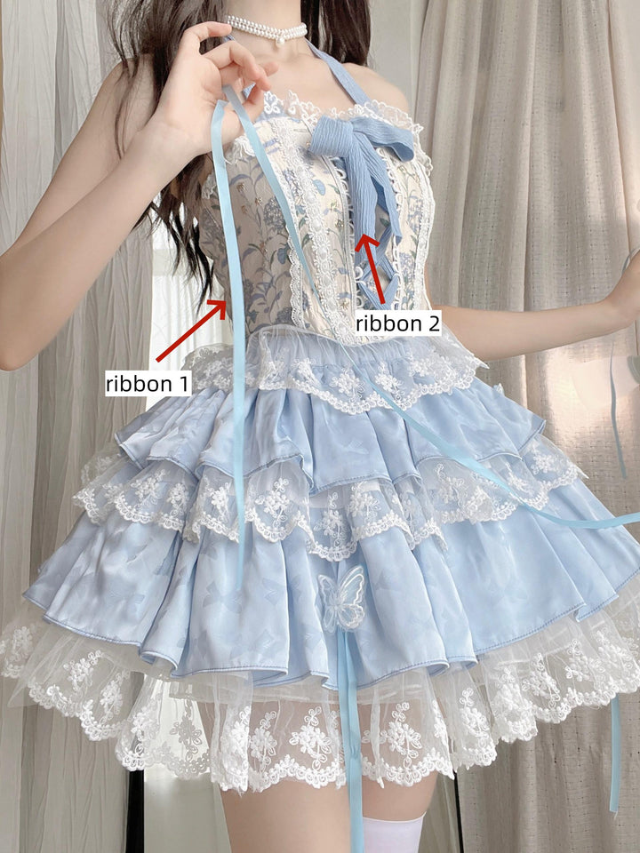 Qianmu~Endless Summer~Sweet Lolita Skirt Set with Ballet-Styled Bodice 42404:740478