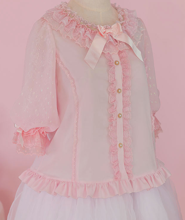 Youlanda~Sweet Lolita Blouse Flounce Collar Multicolor S pink 