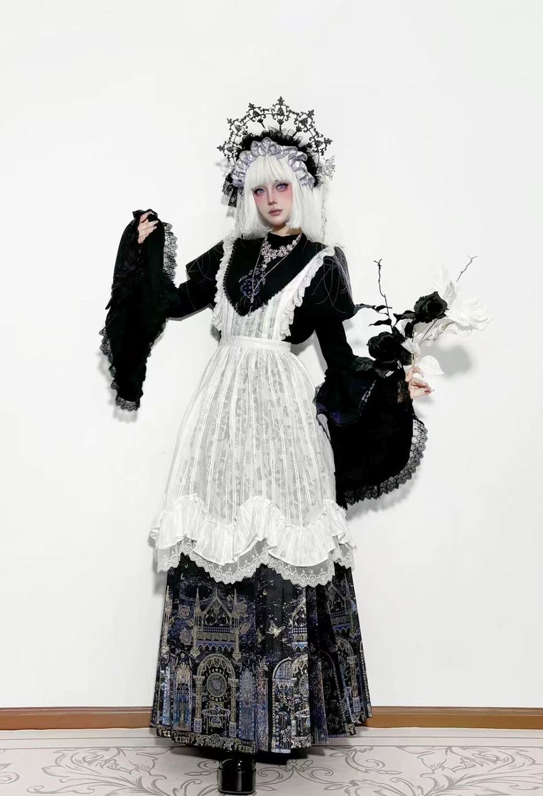 Stellar Orbit Cathedral - Gothic Lolita Hime Sleeve Blouse & Corset & Mamian Skirt Set 45901:867492