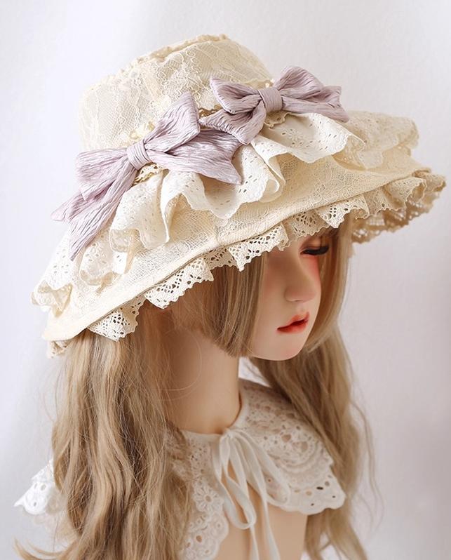 Xiaogui - Lace Lolit Sun Hat, Detachable Bows 42873:798167