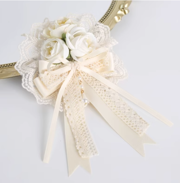Xiaogui~Sweet Lolita Ivory Lace bow Hair Accessories No.2 flower maru brooch fish mouth clip  