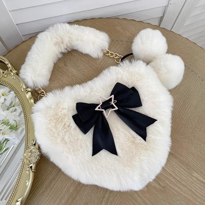Xiaogui - Plush Heart-Shaped Lolita Bag, Detachable Bow 44204:798523