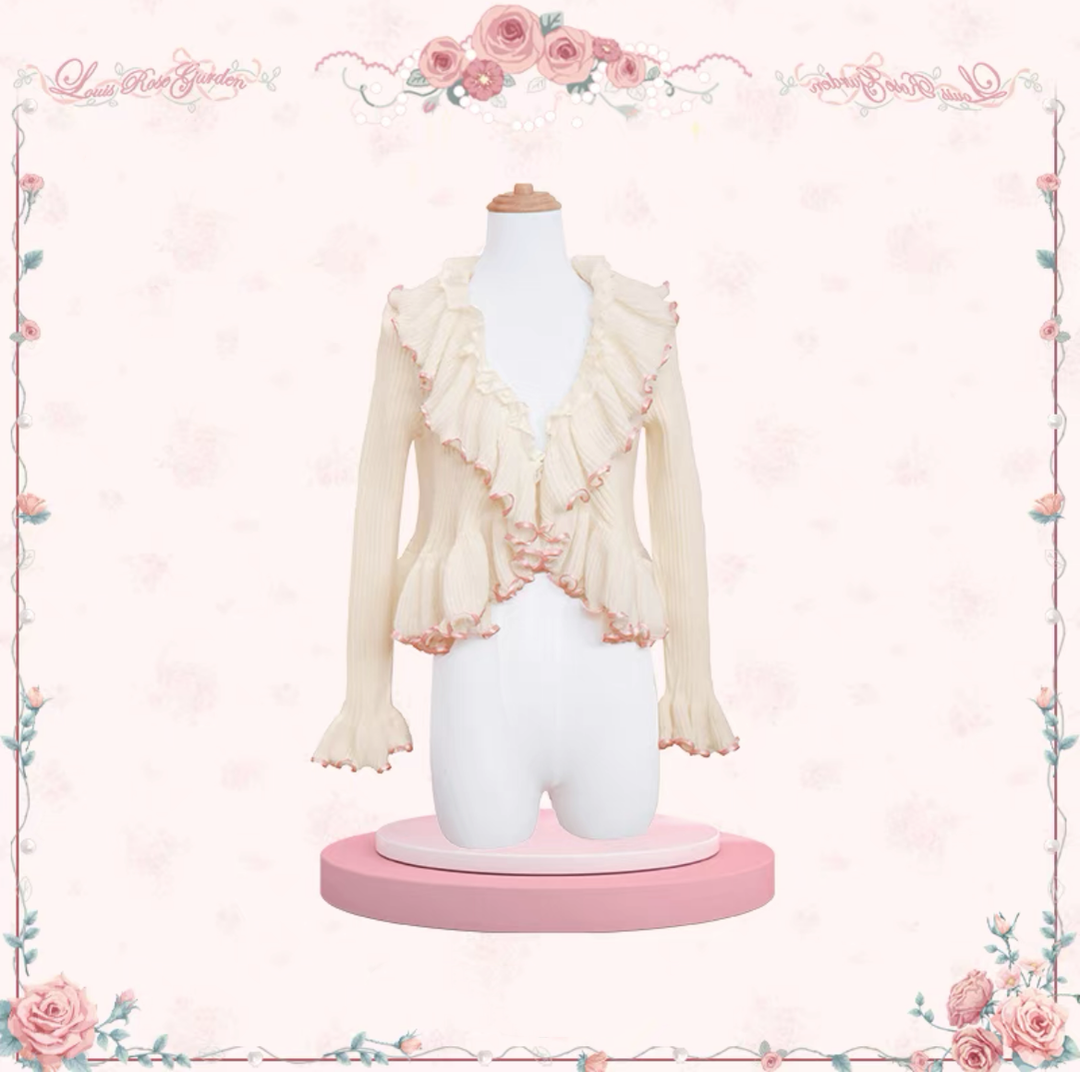 Mademoiselle Pearl~Rose Garden~Elegant Lolita Dress Bridal Floral Dress XS Cardigan (beige): Ribbon cardigan 