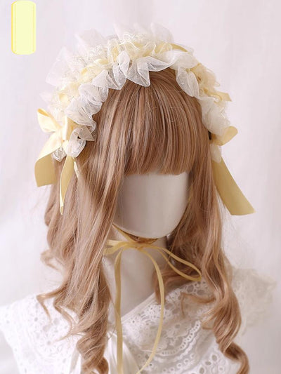 Xiaogui~Cinnamon Milk Yellow~Elegant Lolita Hair Accessory KC Headband Bow Hat Clip   