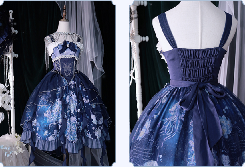 YingLuoFu~Original Elegant Lolita Blue Lolita JSK   