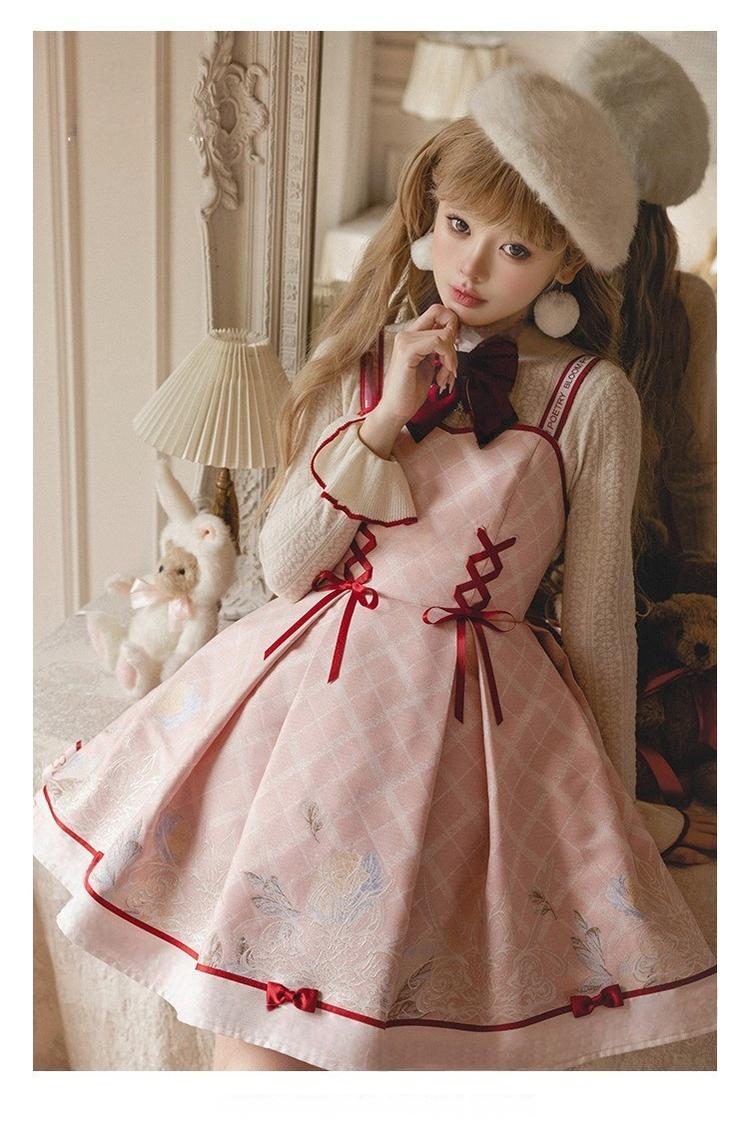 Nikki Tomorrow~Poetic Bloom~Pink Sweet Lolita JSK Dress and Sweater