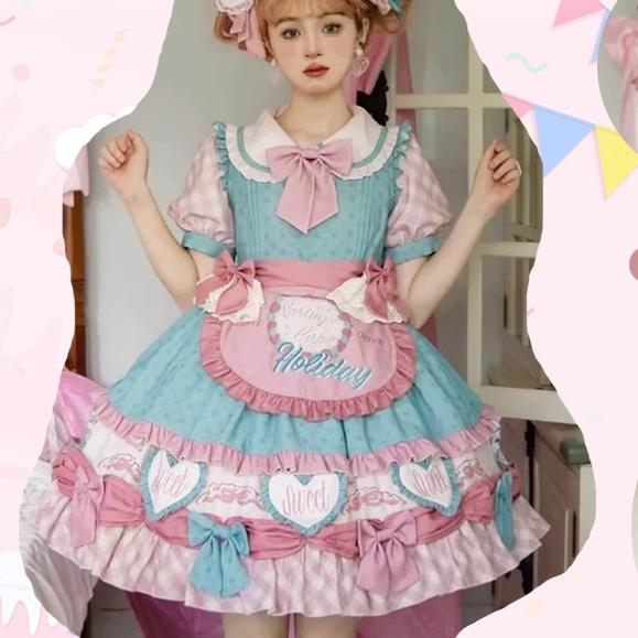 Sakurahime~Cake Party~Sweet Lolita Pink-blue Tiered OP   