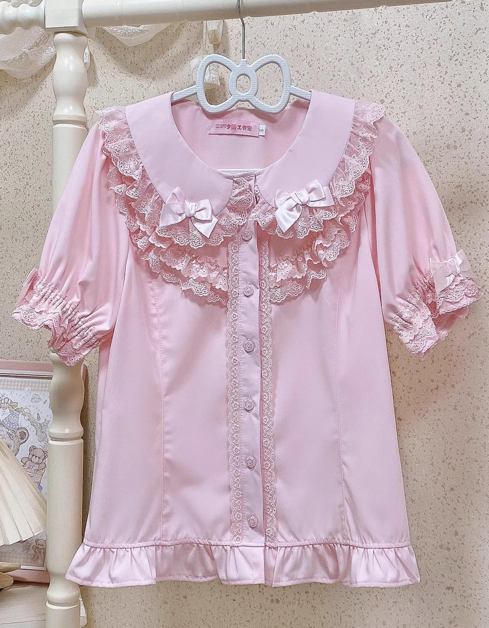 MIST - Summer Time - Kawaii Lolita Shirt with Peter Pan Collar and Short Sleeve Pink shirt only S
