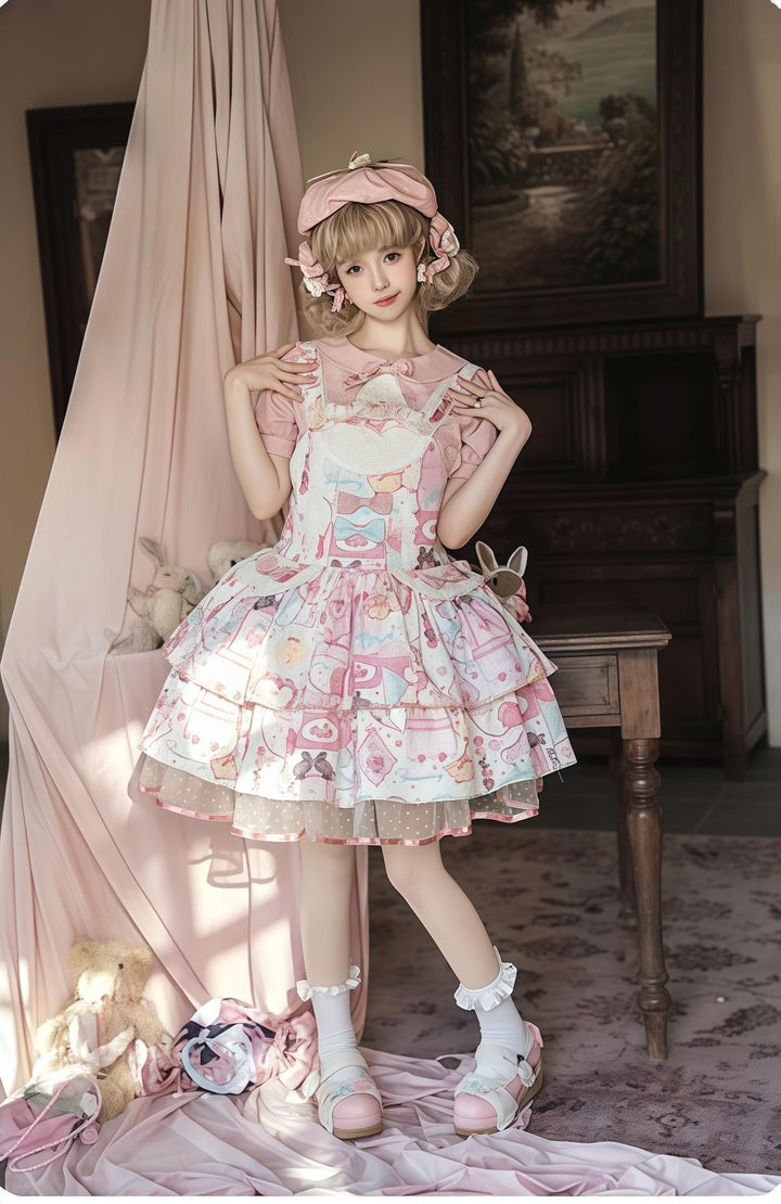 LittlePlum~Showa Strawberry Diary~Sweet Lolita Dress Outfit Printed Showa Era JSK Set