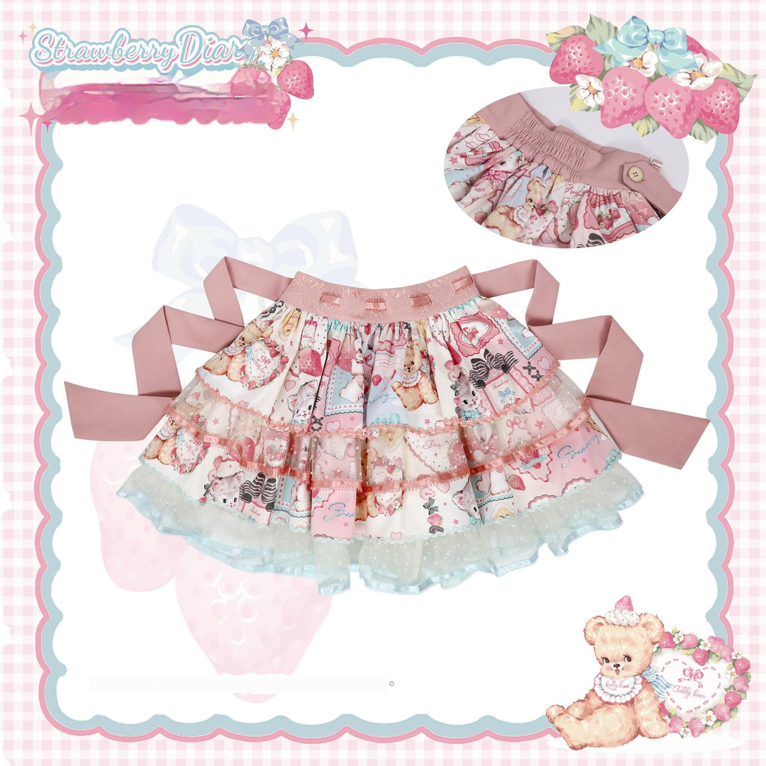 LittlePlum~Showa Strawberry Diary~Sweet Lolita Dress Outfit Printed Showa Era JSK Set (L M S XL) 41644:710362