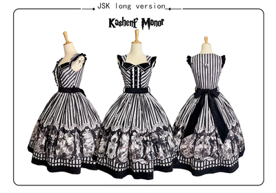 (Buyforme)Little Bear~Gothic Lolita Black and White Striped JSK Set S JSK long version 