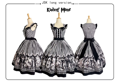 (Buyforme)Little Bear Planet~Gothic Lolita Black and White Striped JSK Set S JSK long version 