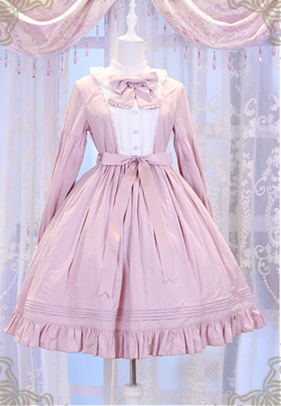 Chess Story~Vintage Lolita Long Sleeve OP Dress S dusty pink 
