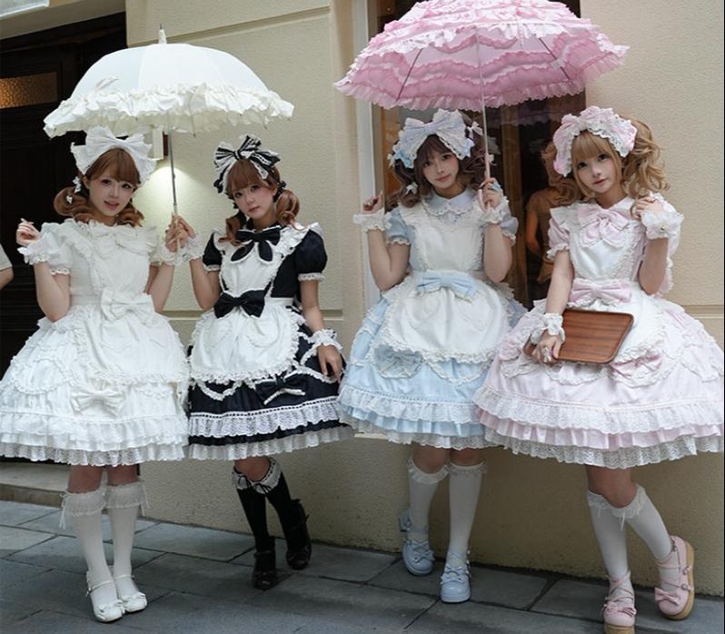 Creamy Sweet Bunny - Cotton Old School Lolita Bunny Ear OP Dress with Bows