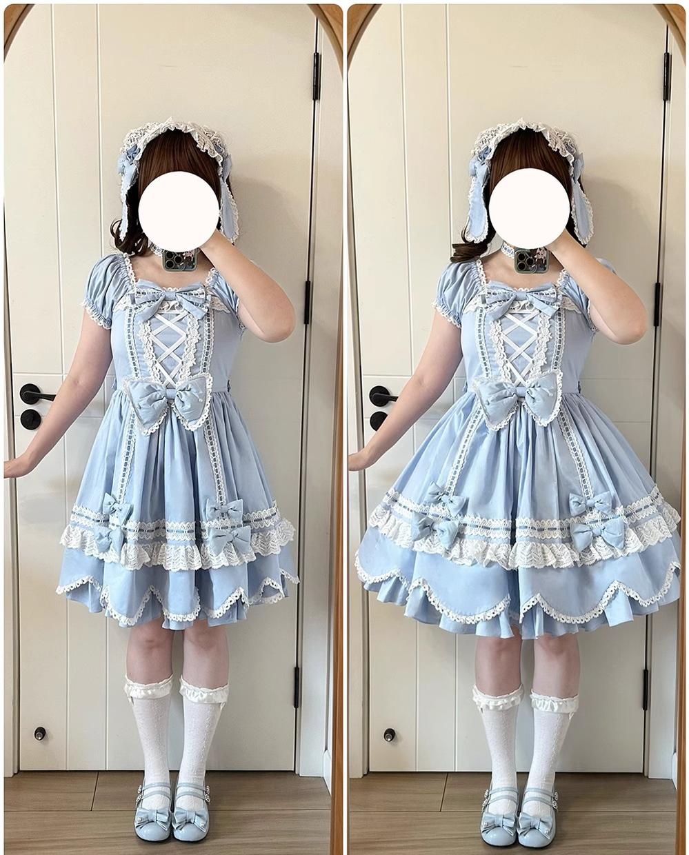 Miss Point - Vintage Petal Rabbit - Old School Lolita OP Cotton Dress With Petal-Shaped Hem 43135:768529
