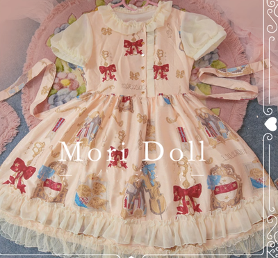 Mori Doll~Artist~Sweet Bow Pattern Print OP Multicolors S pink OP+a side clip 