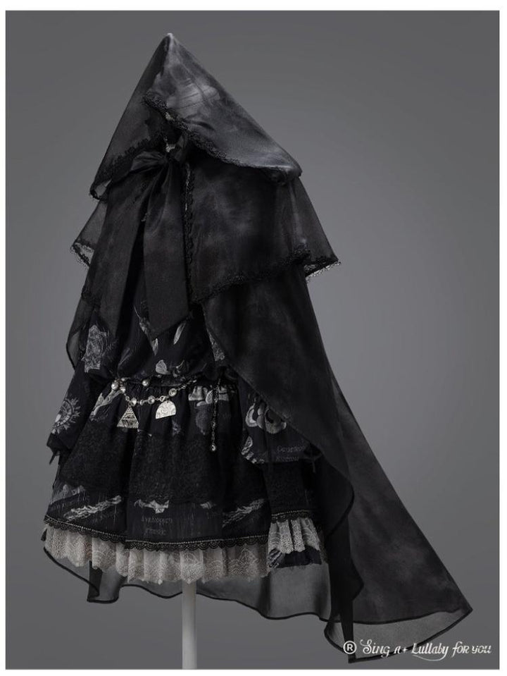 Sing a lullaby for you~Believer~IP Collab Gothic Lolita OP Dress Set Printed Hooded cape   