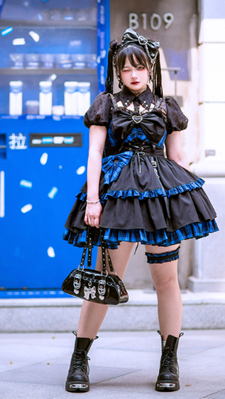 Alice Girl~Gothic Lolita Dress Blue Plaid Jumper Dress   