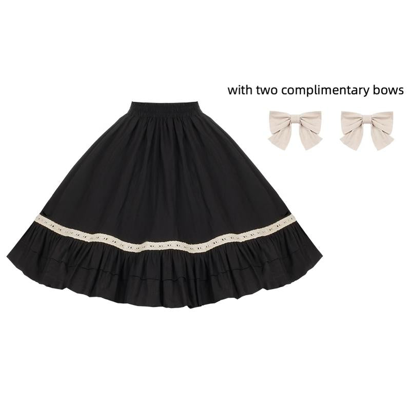 With PUJI - Chapter Seven - Spring Cotton Lolita OP Dress Doll-Like Dress S Underskirt+ A Pair of Bows