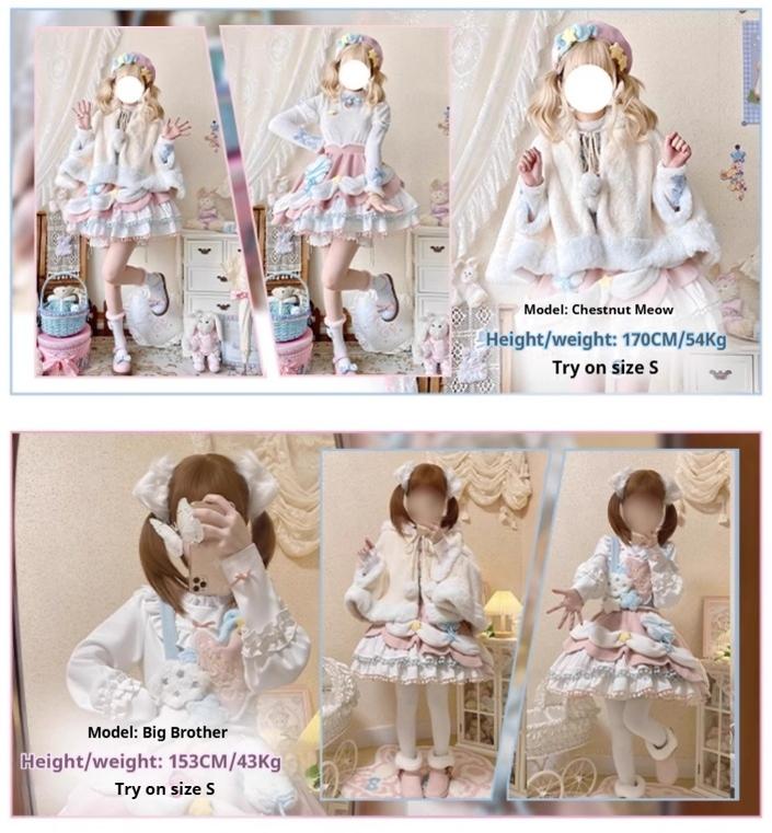 Mewroco~Lucky Star~Winter Sweet Lolita SK Kawaii Cat Ear Cape Suit 40052:650046