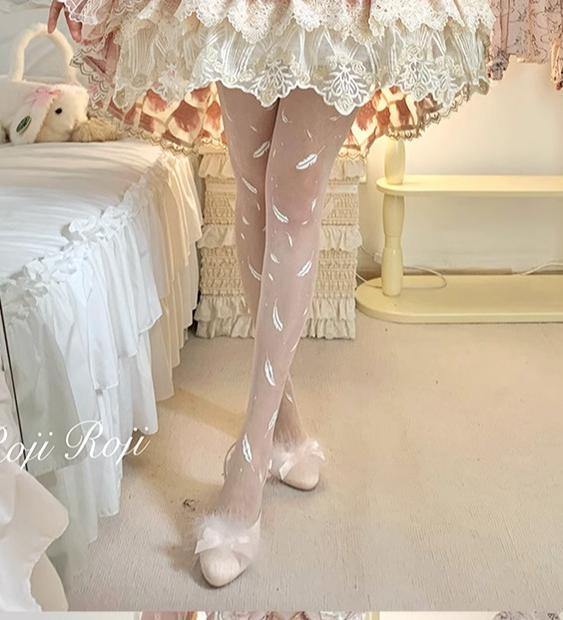 Sweet Lolita Tights Women Feather Print Pantyhose Sweet Lolita Tights Women Feather Print Pantyhose