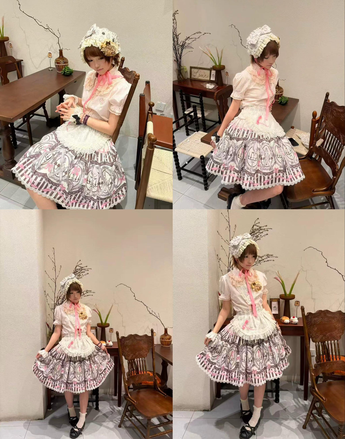 Clara Table - Dark Sweet Lolita SK & JSK Dress Set, Candelabra Tableware Print 45979:870492