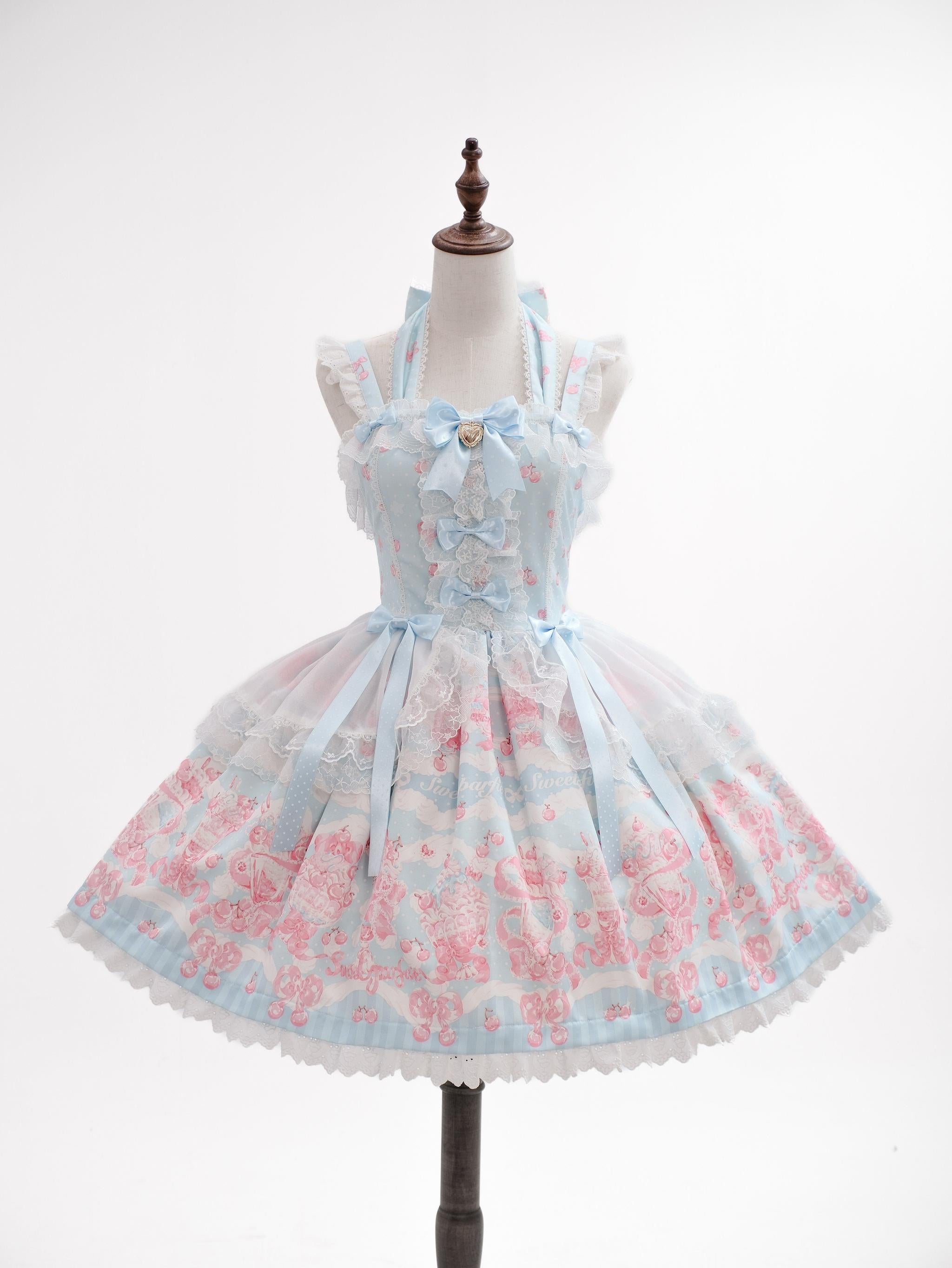 Cherry Parfait - Printed Sweet Lolita Dress, Macaron Colors (L M S XL) 44916:827804