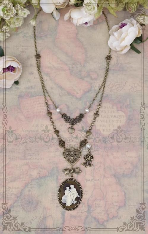 Rose of Sharon~Floral Love~Vintage Lolita Necklace Pearl Chain Free size  
