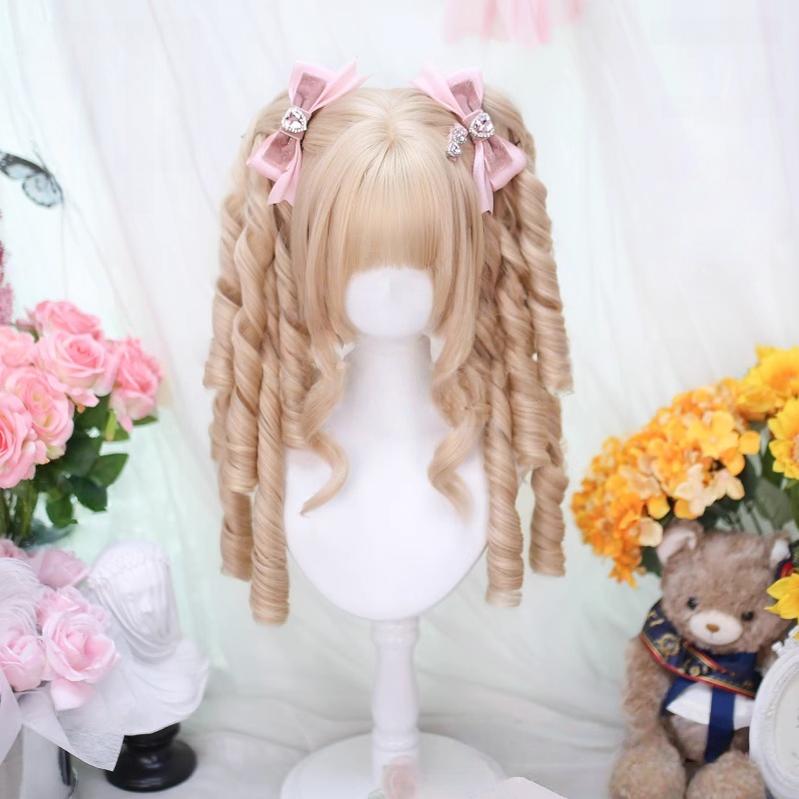 Dalao Home - Retro Lolita Wig, Detachable Roman Curl Ponytails Blonde Wig + A Pair of Detachable Ponytails