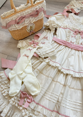 Seventh Puppet~Cream Waffle~Sweet Lolita Doll Sense Dress S milk pink single OP 