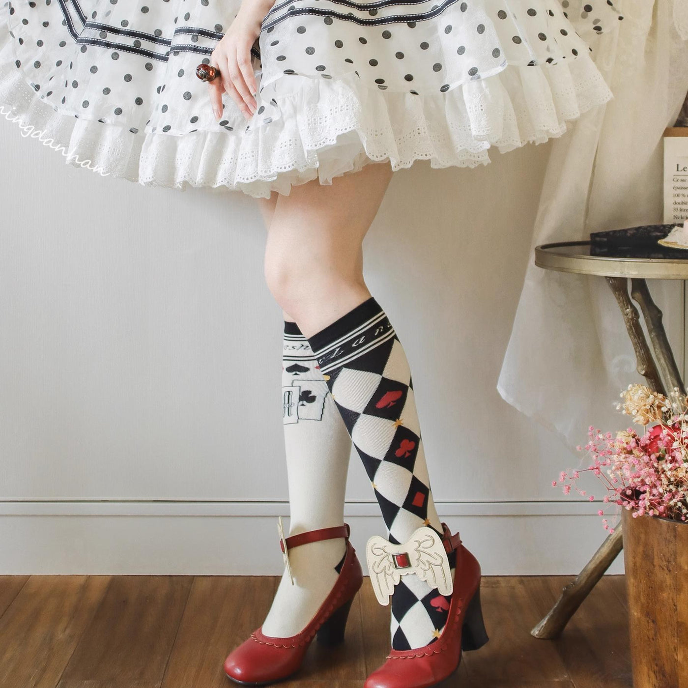 Yukines Box~Daily Lolita Cotton Asymmetric Print Socks   
