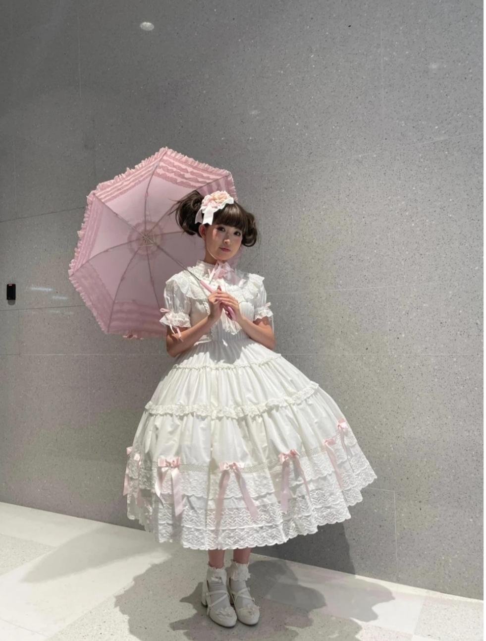 Edelburg Rose - Old School Lolita Cotton OP Dress Set, Detachable Sleeves 45685:859140