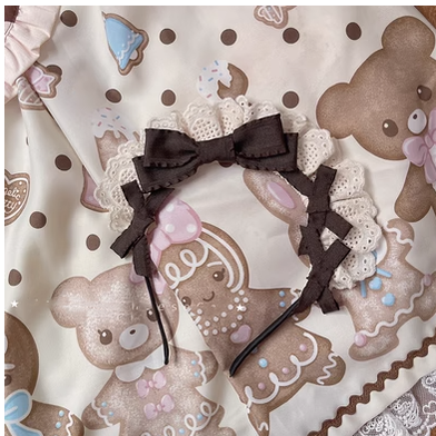 (Buyforme)Cheese Cat~Fashionable Lolita Bow Lace KC Multicolor Customized a beige lace dark brown bow KC  