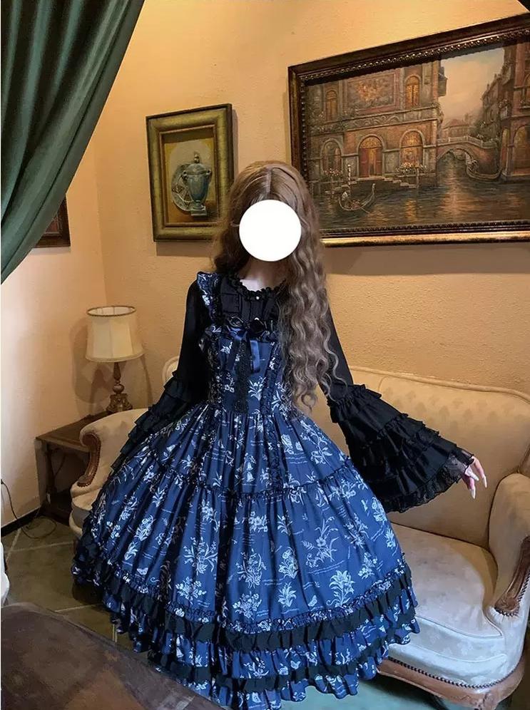 Frost's Descent - Classic Lolita JSK Dress Set, Botanical Butterfly Print 45970:870172
