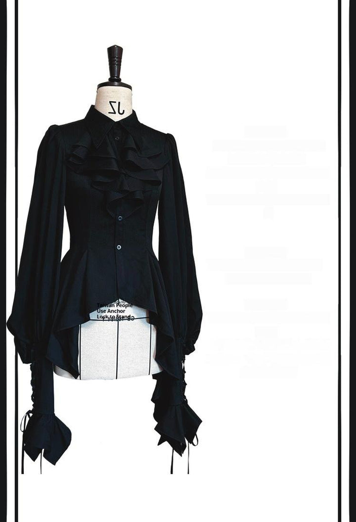 Danger Girl~The Persevering~Ouji Lolita Shirt Gothic Blouse with Mutton Sleeves Black XS