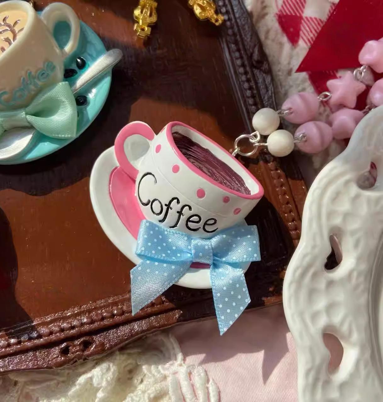 Old School Lolita Beaded Necklace, Coffee Cup Pendant