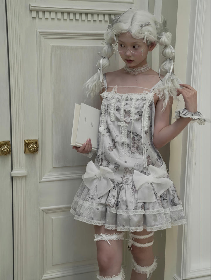 Bacio Bouquet~Hyaline Angel~Daily Lolita Low Waist Dress with Angle Print&Lace Detail 43042:763104
