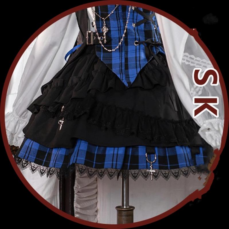 OCELOT~Kalila~Punk Lolita Dress Set Plaid Shorts Set S Blue and Black Plaid Skirt Only 