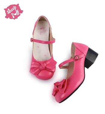 Sheep Puff~Kawaii Lolita Round Toe Mary Jane Shoes 35 rose red mid heel 