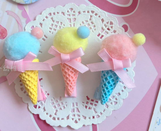 Bear Doll~Candy Color~Kawaii Lolita Cute Ice Cream Hair Clips pink and yellow ice cream  