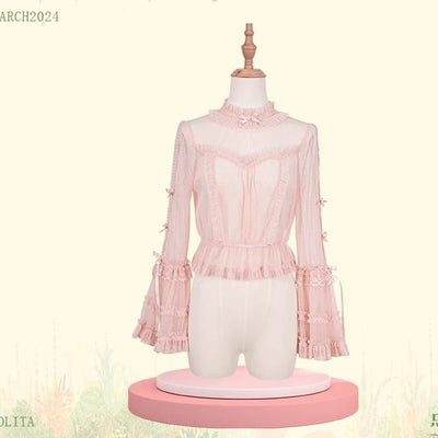 Flower and Pearl Box~Wild Flowers and Fragrant Grass~Country Lolita Blouse and Innerwear with Apron Dress Set XS dotted gauze inner wear (warm pink) 