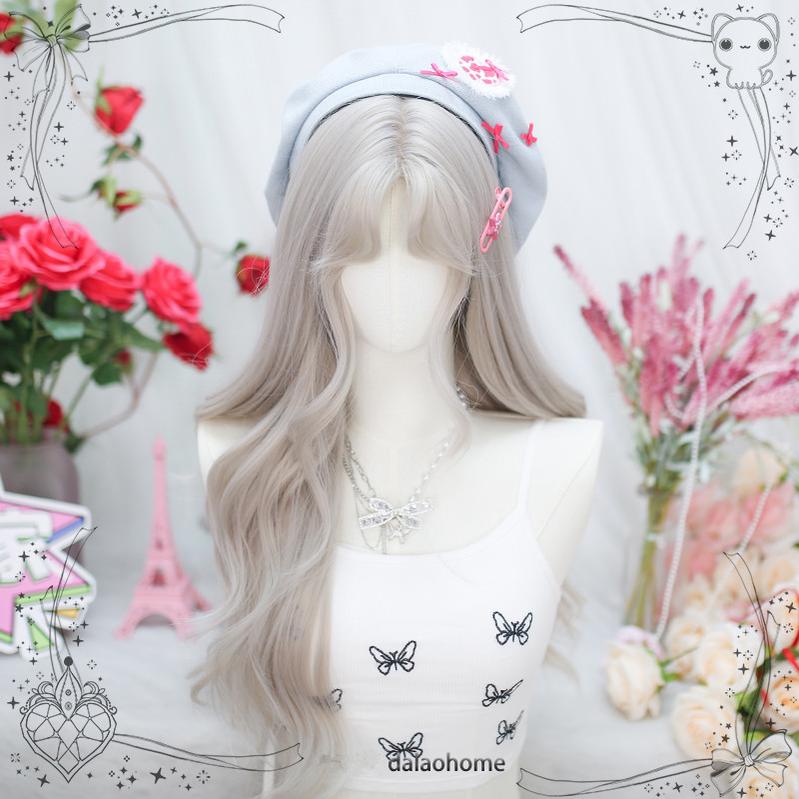 (BFM)Dalao Home~Moon Sinking~Elegant Lolita Wigs Long Curly Griege Wigs milky grey wigs +a hairnet  