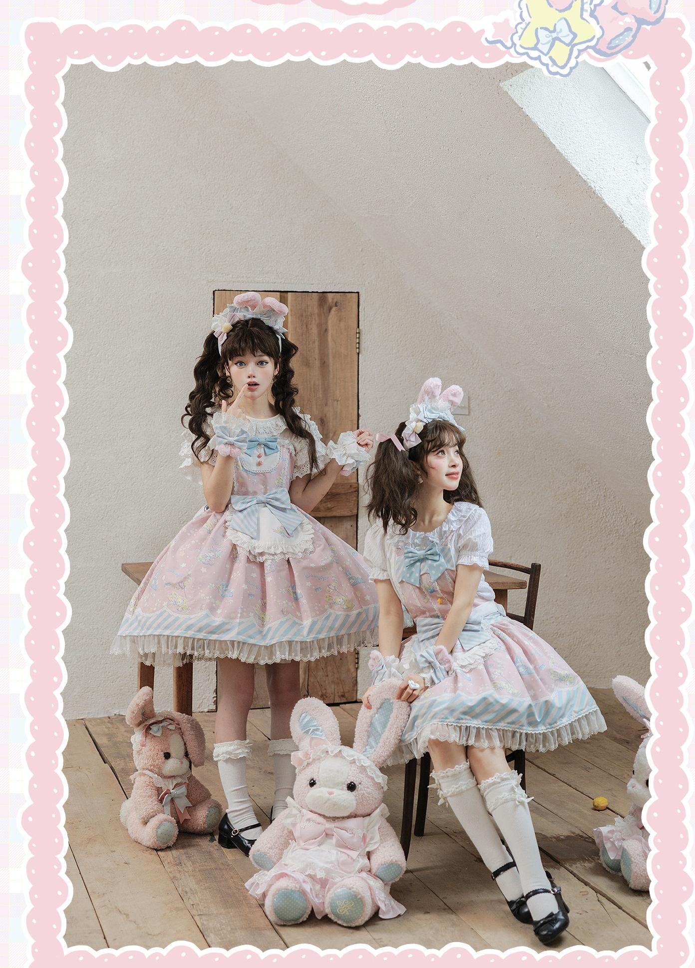 Star Gummies - IP Collaboration Sweet Lolita Dress, Bunny Print & Lace