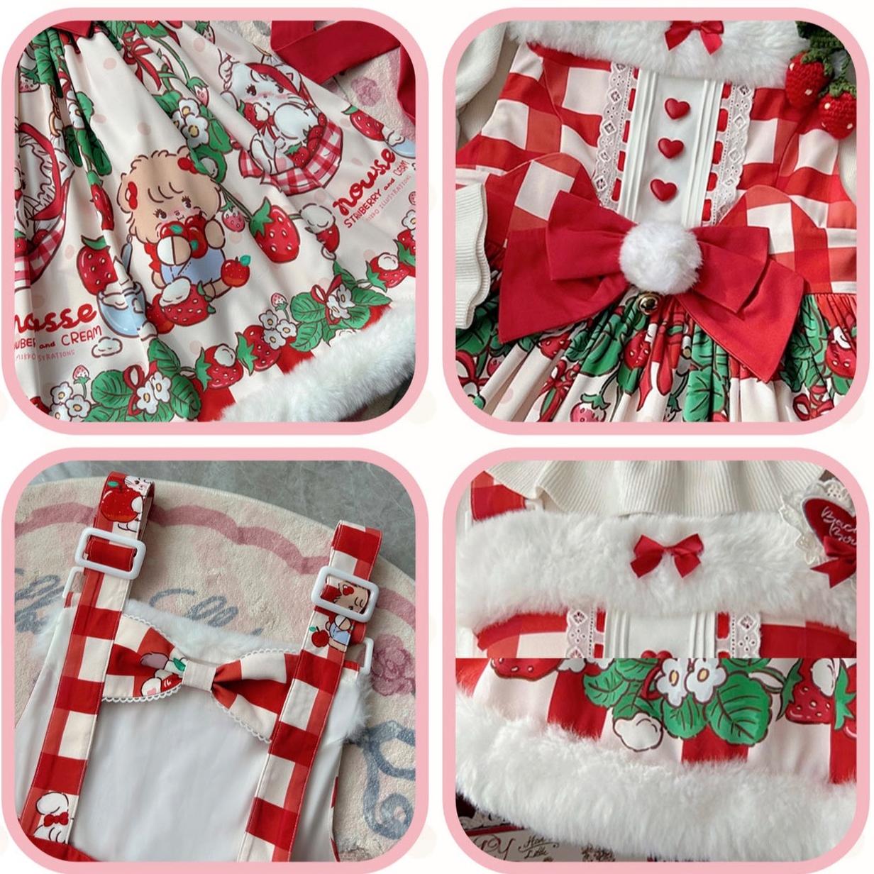 Doll Tea Party~Strawberry Garden~Sweet Christmas Doll Lolita Salopette Dress   