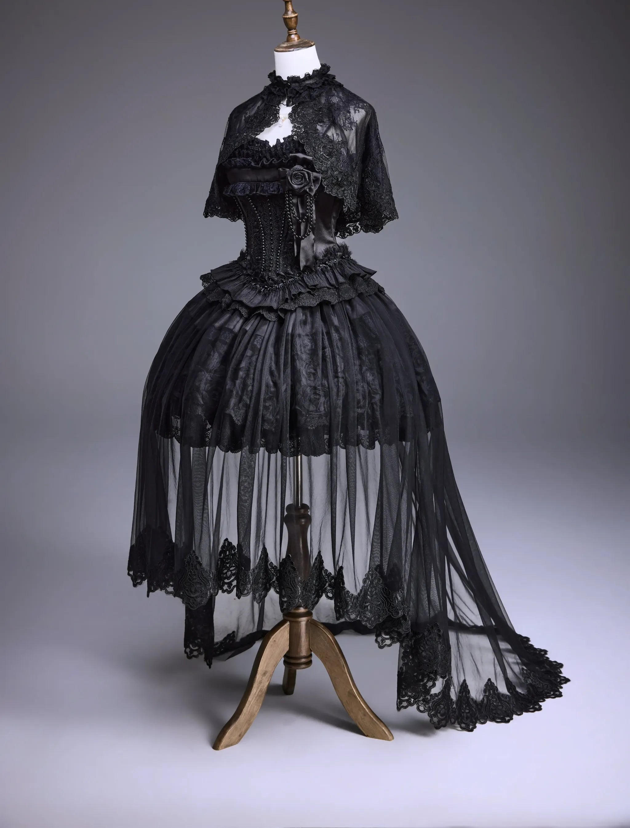 Nameless Snow - Classic Lolita Corset JSK Dress, Detachable Cape (L M S XL XS) 45683:859037
