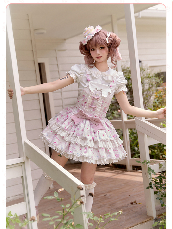 Confession Balloon~MBianyi Nuo Cream Pinafore~Sweet Lolita Loose Salopette Tiered Skirt 40690:674916